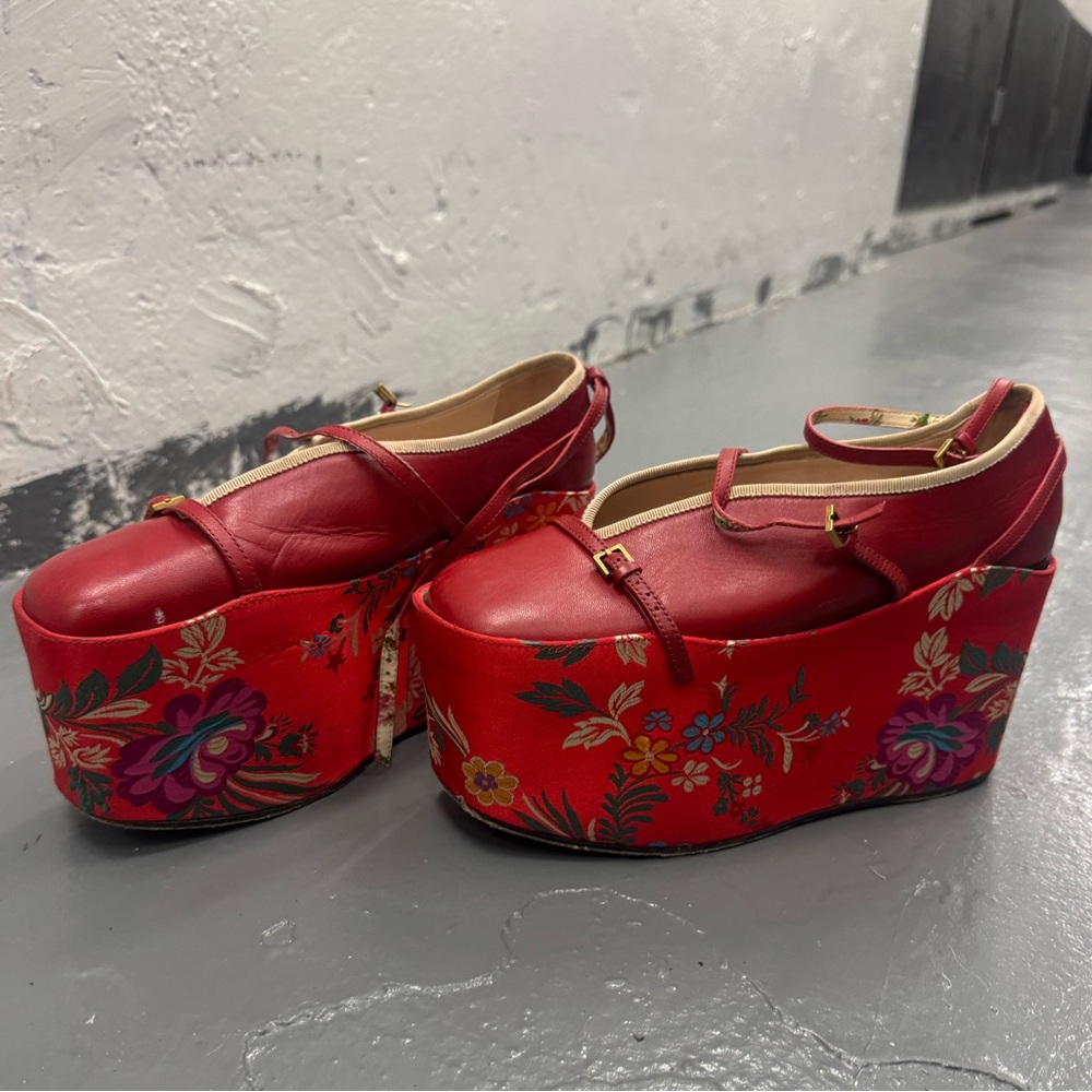 Gucci Red and Floral Platform Shoes
